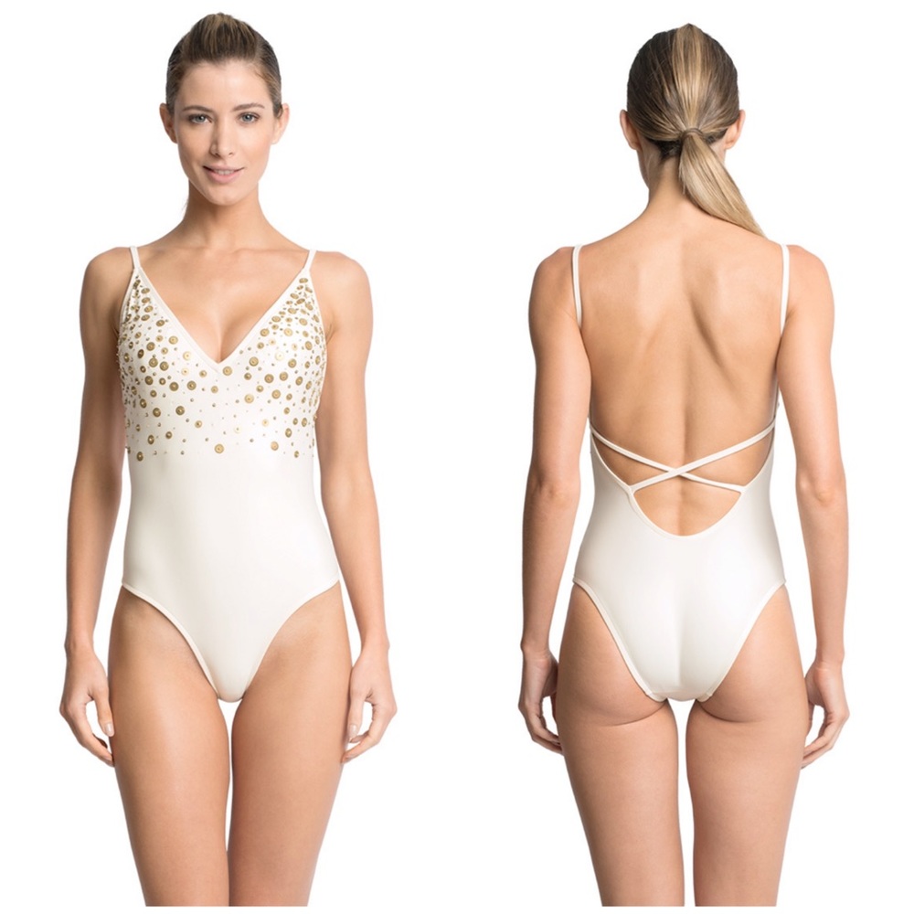 NWT Lenny Niemeyer Embroidered Basic V Maillot